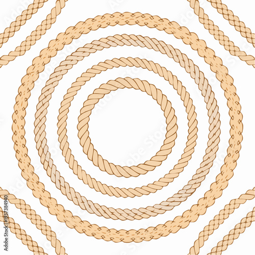 Rope line pattern. Braid border texture. Vintage nautical braided cord.