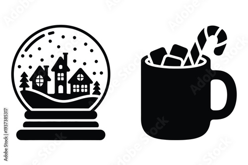 Winter Snow Globe and Hot Chocolate Mug Icon