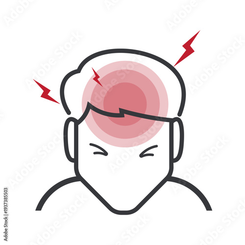 Isolated outline illustration of head in pain symbolizing dizziness, headache symptom, health problem, and physical discomfor