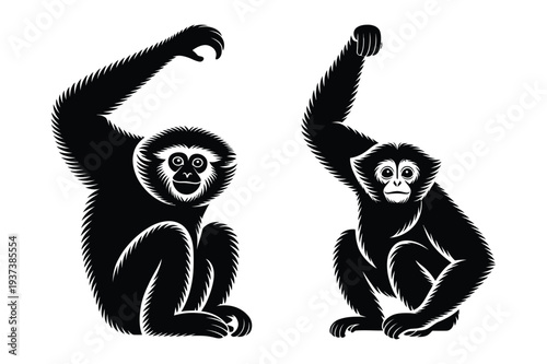Gibbon Monkeys Silhouette Vector Art