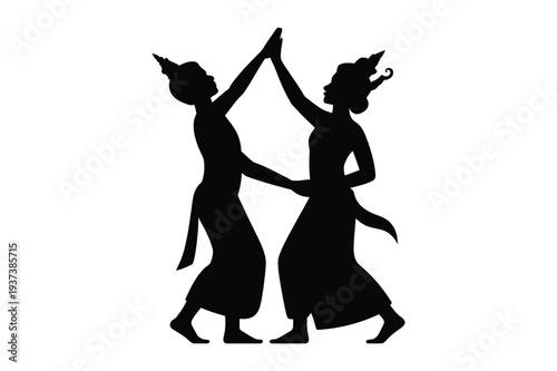 Asian Traditional Dancers Silhouette Vector Art