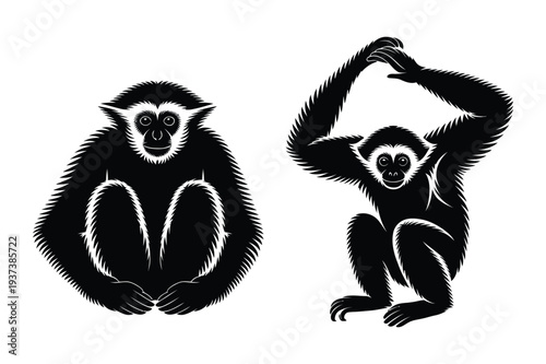 Gibbon Monkeys Silhouette Vector Art