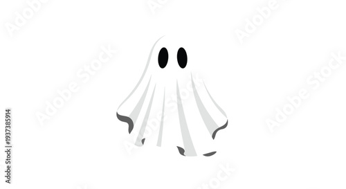 A friendly white ghost with two black eyes is floating in the center of a plain white background.