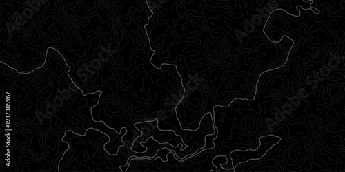 Topographic Contour Map Lines On Dark Abstract Background For Terrain And Cartography Design.