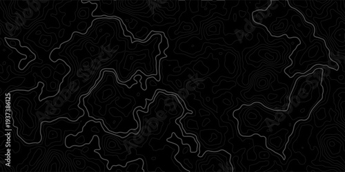 Topographic Contour Map Lines On Dark Abstract Background For Terrain And Cartography Design.