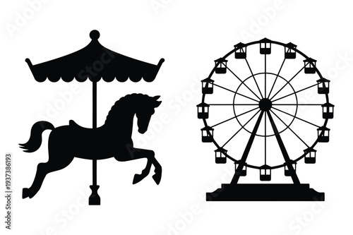 Carousel Horse and Ferris Wheel Silhouettes
