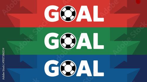 A vibrant graphic displays the word goal repeated three times each accompanied by a classic black and white soccer ball illustration high quality professional detailed modern