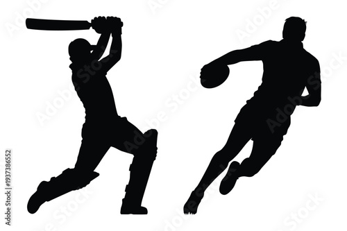 Cricket Player and Rugby Player Silhouette Icons