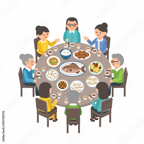 Family Gathering Around Dinner Table Eating.