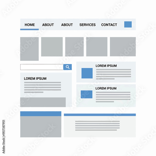 Website Template Design Layout with Placeholder Text.