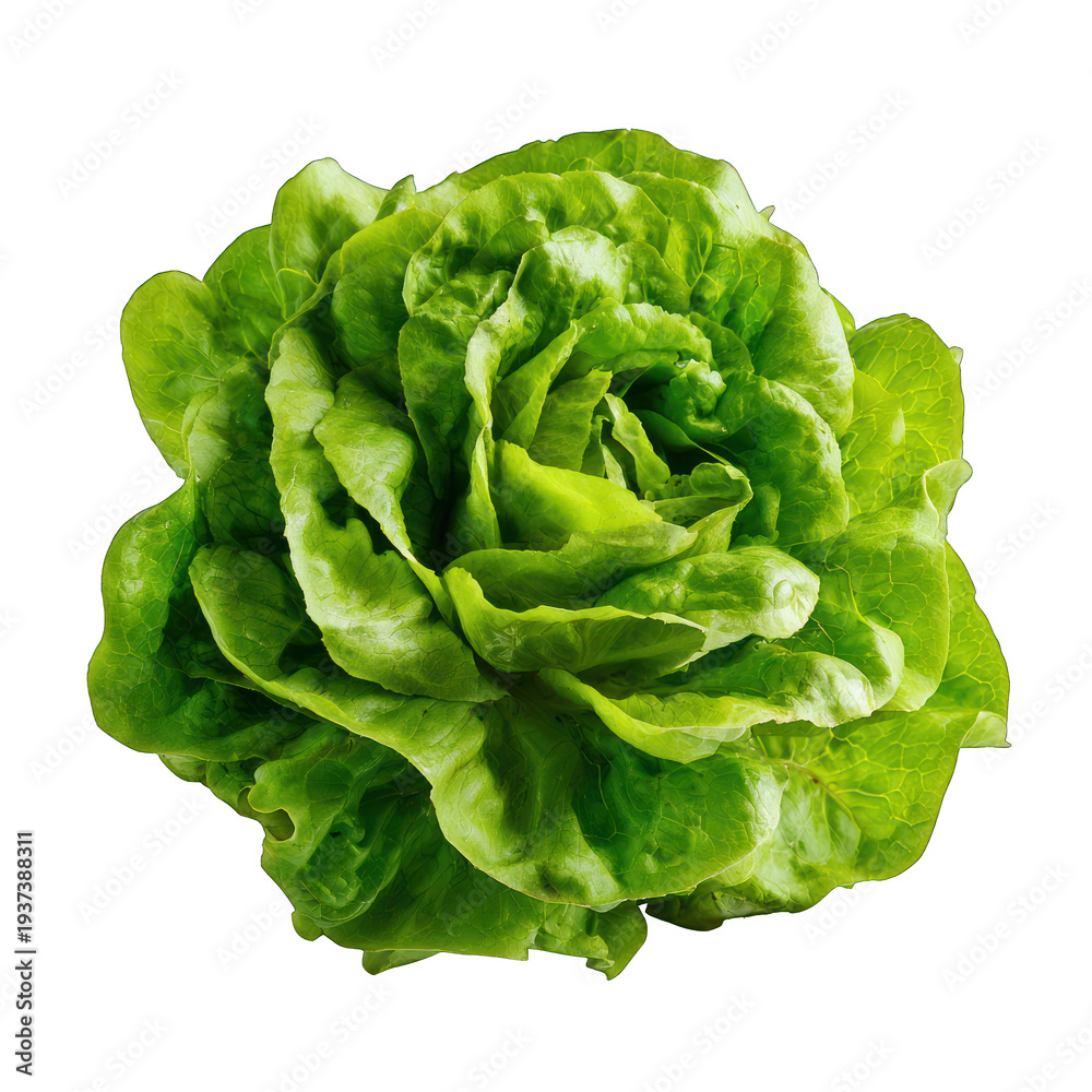 Obraz premium a fresh, green lettuce head with wavy leaves Isolated transparent on white background