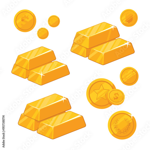 Gold Bars and Coins Illustration.