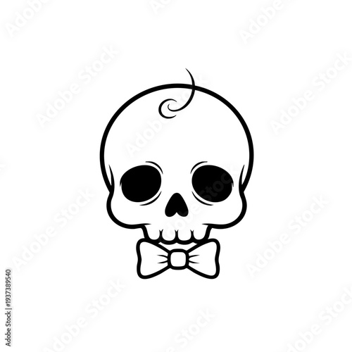 Simple black and white skull illustration with bow tie.