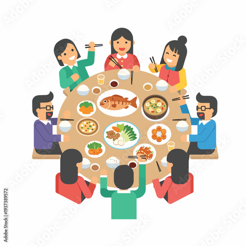 Group of People Eating Asian Food Together.