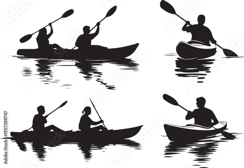 kayak water sport shadow icon group