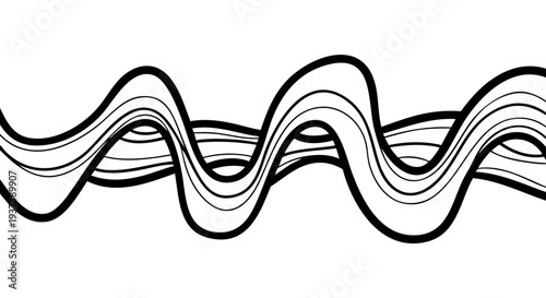 Black wavy lines on white background, abstract design element.