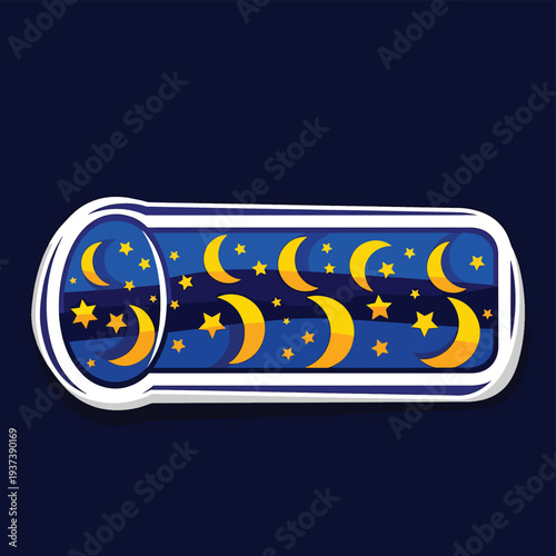 Moon Phases Badge with Stars and Night Sky.