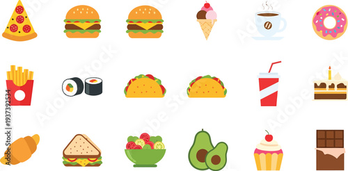 Variety of fast food and snack illustrations