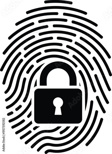 Fingerprint with lock icon for secure biometric authentication