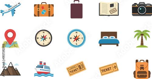 Travel and vacation icons collection