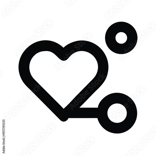 Heart stethoscope icon symbol medical health care logo isolated on transparent background  simple black line art design element for websites and applications