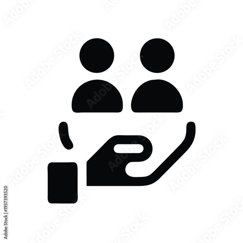 Icon of hand holding two people  teamwork support concept  business partnership  collaboration symbol