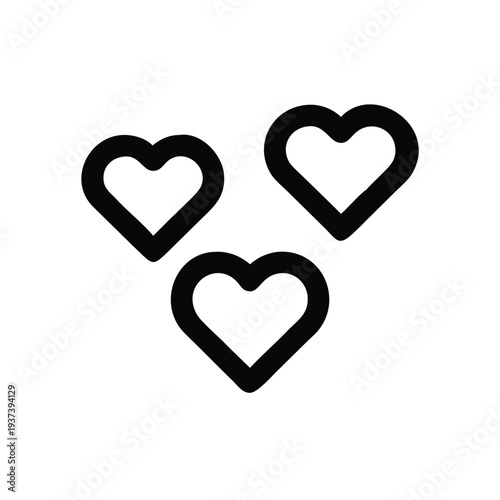 Three black heart shapes on white background for love symbol or valentines day  simple iconic design