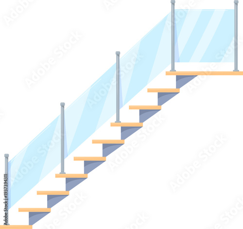 Glass rail stairs. Modern style architecture stairway