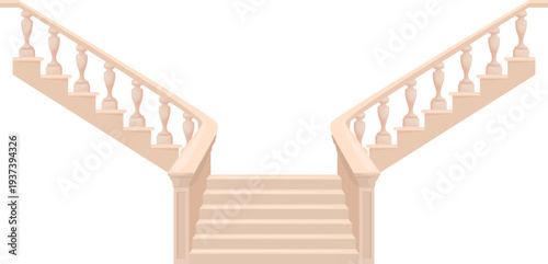 Marble steps staircase. Classic balustrade stairs icon