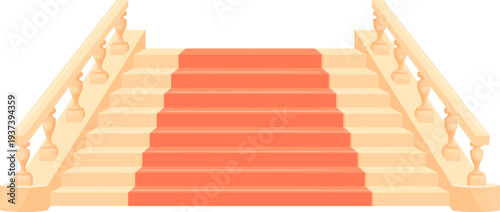 Red carpet stairway. Classic stone staircase icon