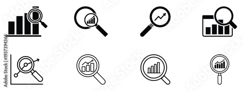 Data Analysis and Financial Growth Magnifying Glass Icons
