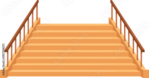 Stairway empty flight. Straight forward stairs with handrails