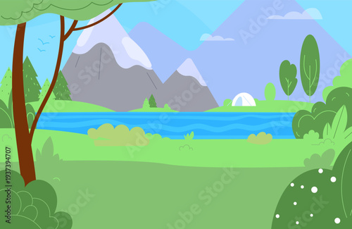 Mountain landscape. Green summer nature color background