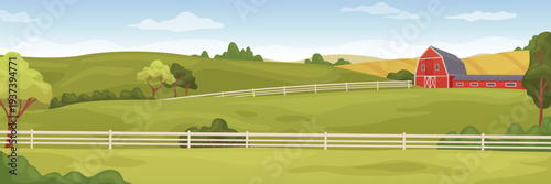 Farm landscape. Ranch countryside empty scene background