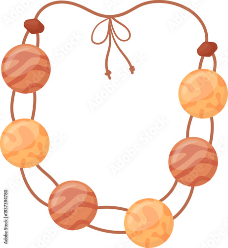 Wooden bead bracelet. Decorative string necklace icon