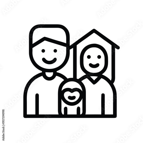 Happy family of three standing together in front of their new home