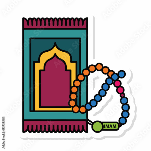Islamic Prayer Beads and Prayer Mat.
