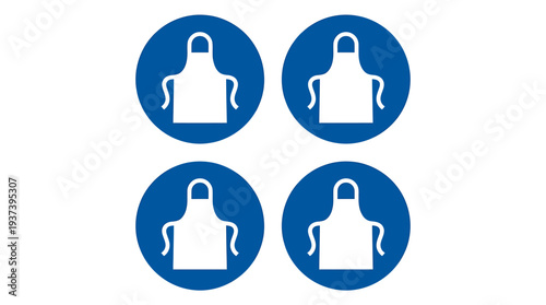 Four Apron Icons In Blue Circles For Kitchen And Safety Illustration. Vector Illustrations. EPS Editable