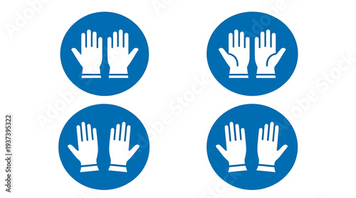 Four Blue Circular Icons Showing White Gloved Hands. Vector Illustrations. EPS Editable
