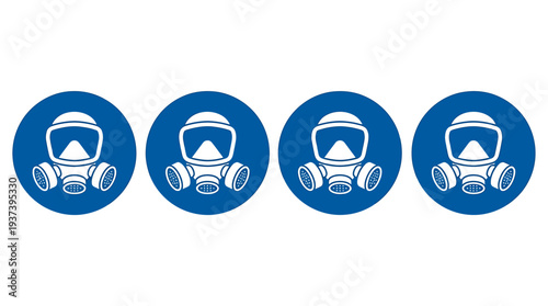 Four Gas Mask Icons In Blue Circles Illustration. Vector Illustrations. EPS Editable