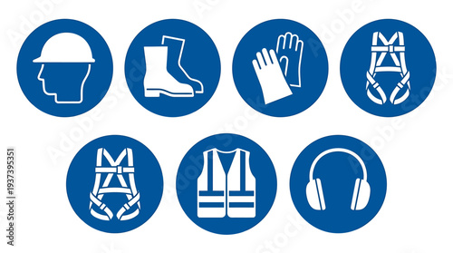 Industry Safety Gear Icons Show Protective Equipment at Work. Vector Illustrations. EPS Editable