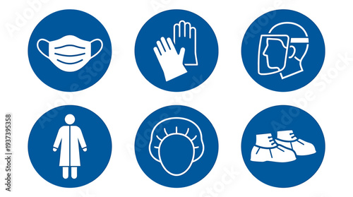 Personal Protective Equipment Icons Showing Healthcare Safety. Vector Illustrations. EPS Editable
