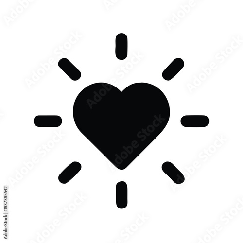 Simple black heart icon surrounded by radiating lines on a plain background
