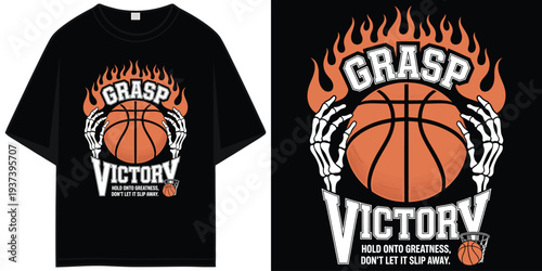 grasp victory basketball fire skeleton hands holding ball vintage sports graphic t shirt design vector illustration artwork
