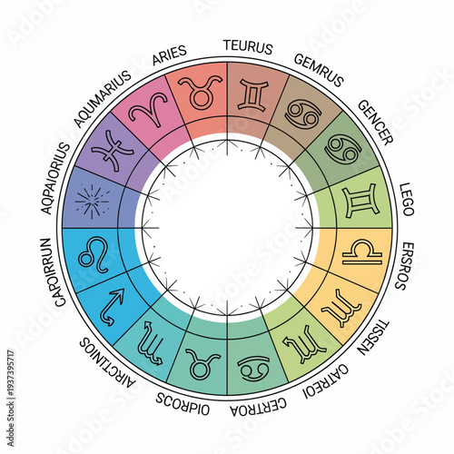Zodiac Wheel with Astrology Symbols and Signs 1.