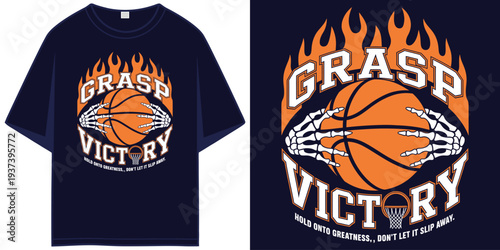 grasp victory basketball fire skeleton hands holding ball vintage sports graphic t shirt design vector illustration artwork
