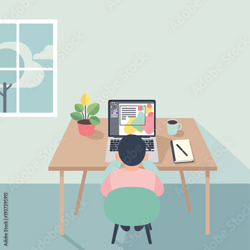 Person Working on Laptop Computer at Desk.