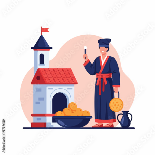 Man in traditional Chinese clothing holding coins.