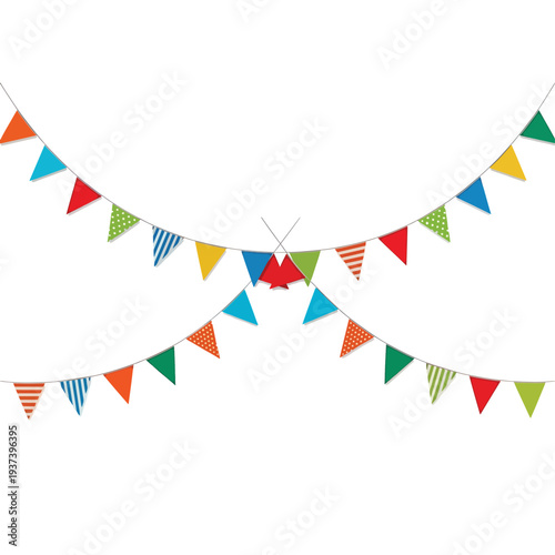 Colorful triangular bunting flags on string.