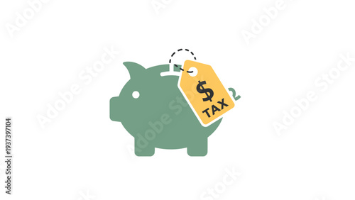 Piggy Bank with Tax Label Attached.
